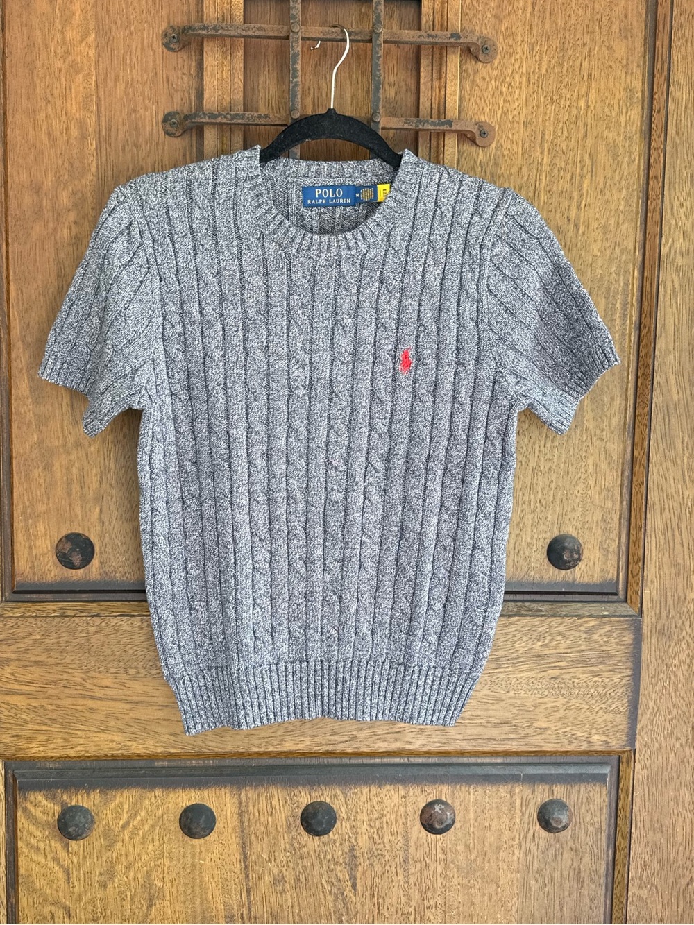 Ralph Lauren Stone  Gray Cable-Knit Short-Sleeve Crewneck Sweater Size S